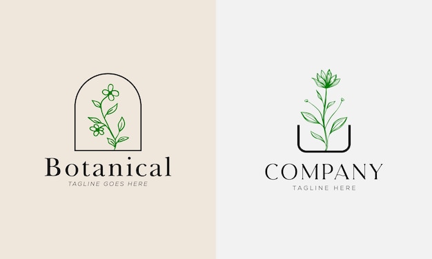 Plantilla vectorial de logotipo floral botánico dibujado a mano