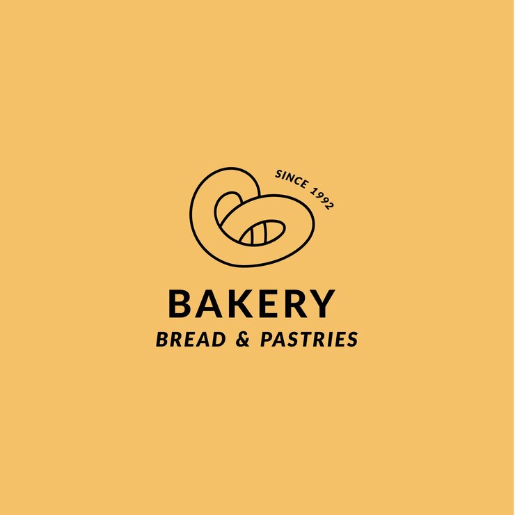 plantilla vectorial logotipo lineal para panadería cafetería pastelería Emblema con pretzel