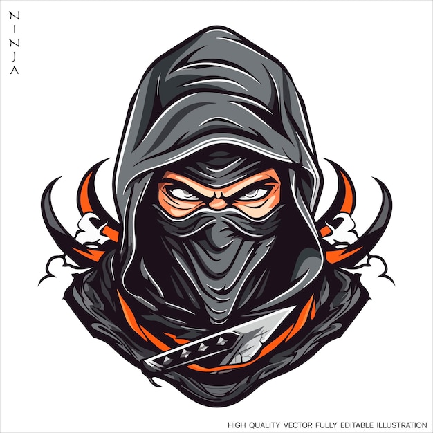 Vector plantilla vectorial del logotipo de la mascota ninja conceptos de diseño de emblemas creativos de ninja ilustración vectorial totalmente editable