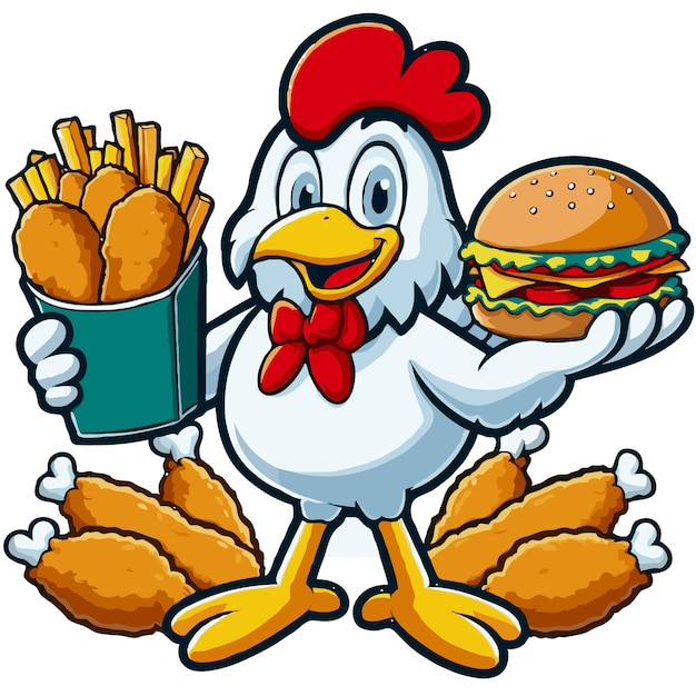 plantilla vectorial del logotipo de la mascota del pollo con pollo frito