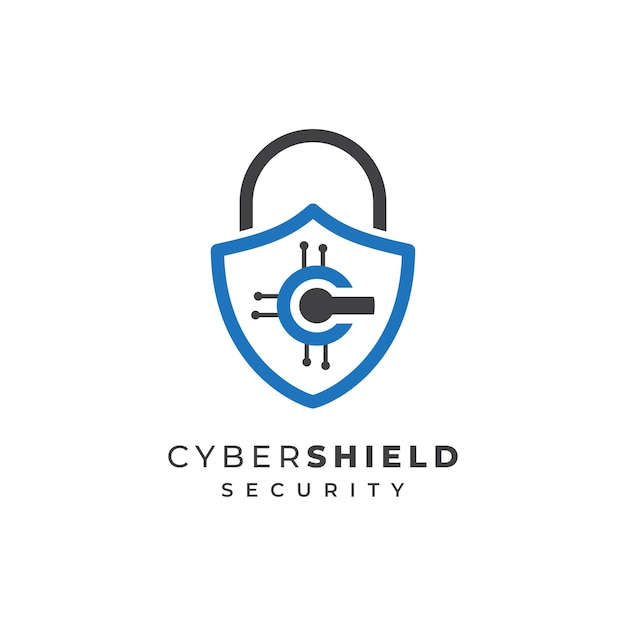 plantilla vectorial del logotipo de seguridad cibernética Diseño de logotipo de protección de datos en línea con icono de escudo y bloqueo