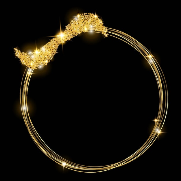 Vector plantilla vectorial de marco de círculo dorado brillante redondo con brillo