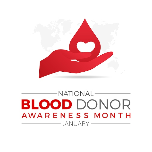 Vector plantilla vectorial del mes nacional del donante de sangre salvando vidas con la donación de sangre y el apoyo médico ilustración de fondo diseño de cartel de pancarta