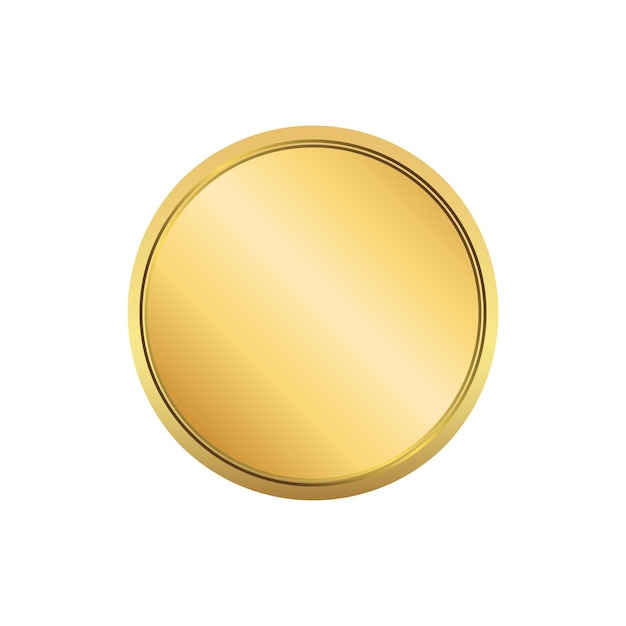 plantilla vectorial de moneda o botón de metal redondo con textura dorada aislada sobre fondo blanco