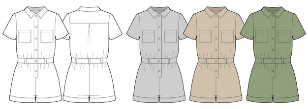 plantilla vectorial de pantalones cortos de traje femenino