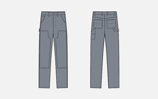 plantilla vectorial de pantalones de trabajo boceto técnico plantilla de pantalón de maqueta dibujo técnico