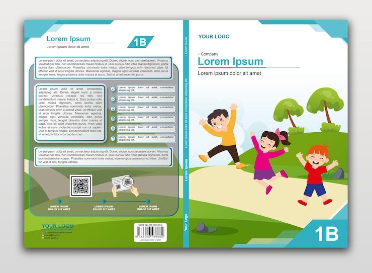 Plantilla vectorial de portada de libro con niños felices jugando