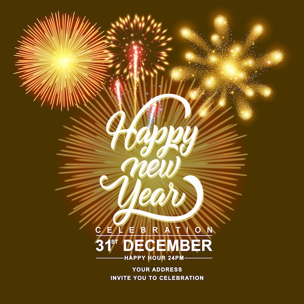 Plantilla vectorial de portada de póster para la celebración de la fiesta de Año Nuevo