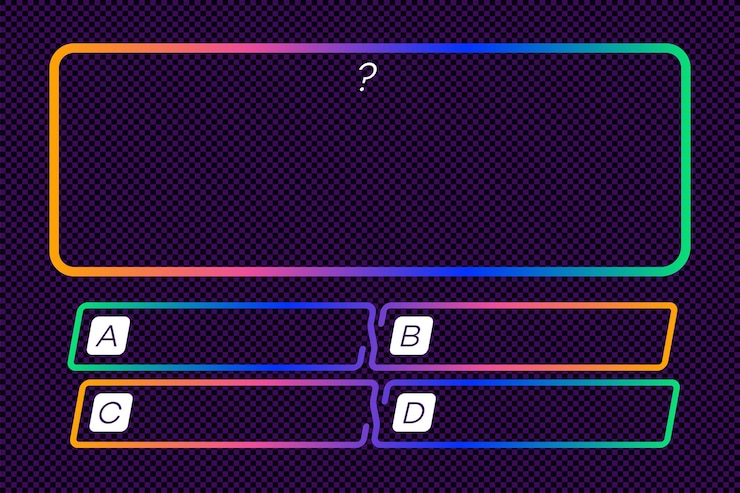 Vector plantilla vectorial de preguntas y respuestas estilo neón para examen de juego de preguntas programa de televisión prueba de examen escolar ilustración 10 pasos