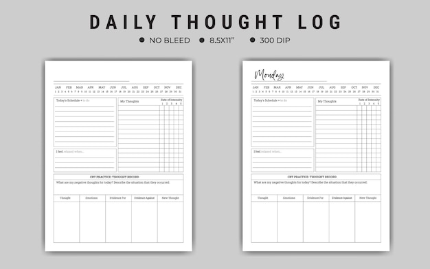 Plantilla vectorial de registro de pensamiento diario