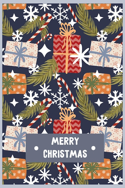 plantilla vectorial de tarjeta de Navidad de año nuevo con elementos lindos para el diseño