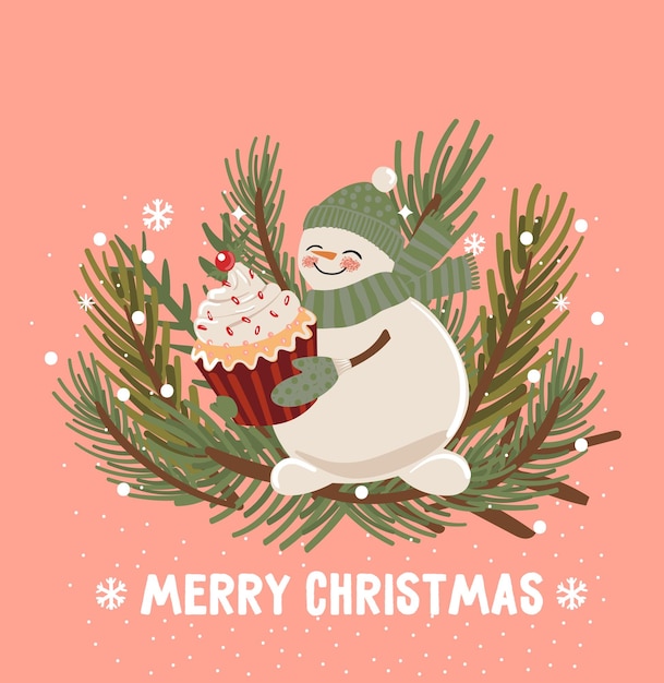 plantilla vectorial de tarjeta de Navidad de año nuevo con elementos lindos para el diseño