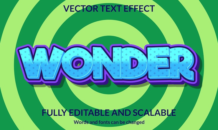 Vector plantilla vectorial de tipografía de efecto de texto editable wonder 3d