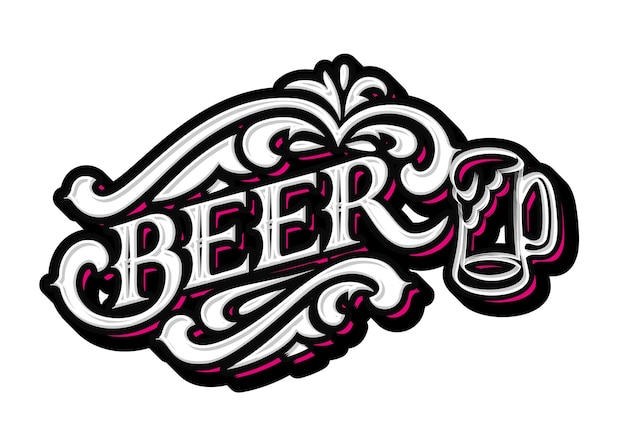 plantilla vectorial de tipografía de letras a mano de cerveza