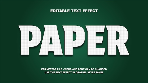 plantilla vectorial tridimensional de papel con efecto de texto editable