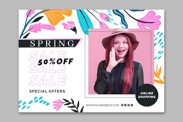 Vector plantilla de venta de primavera de banner de diseño plano