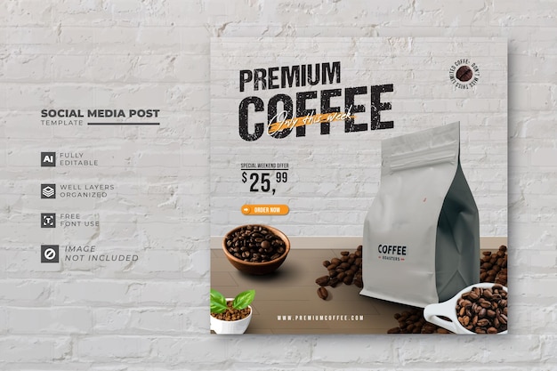 Vector plantilla de venta de productos de café premium para publicación en redes sociales