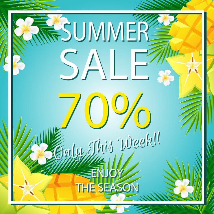 plantilla de venta de verano con mango y carambola