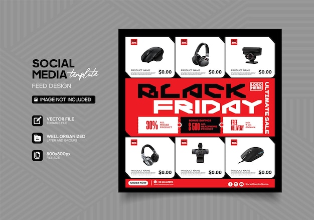 Vector plantilla de venta de viernes negro para promoción de tienda de electrónica