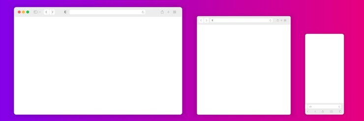 Vector plantilla de ventana de navegador web de motor de búsqueda realista con barra de herramientas teléfono de tableta de computadora receptivo