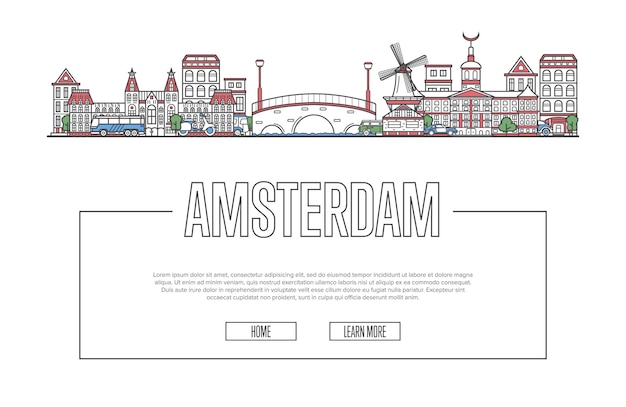Plantilla de viaje Amsterdam en estilo lineal