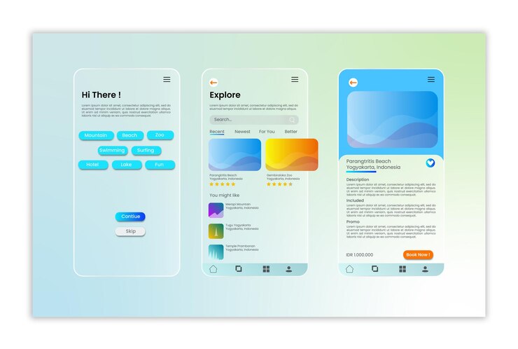 Vector plantilla de viaje de la aplicación neumorph para smartphone vector gratis