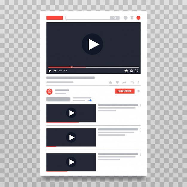 Plantilla de video de youtube, diseño de pc de reproductor de video. contenido de video en línea