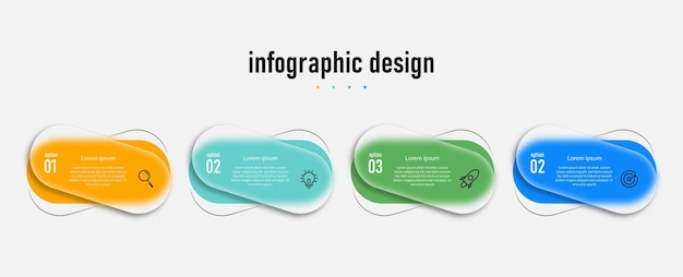 Plantilla de vidrio transparente de diseño infográfico con 4 opciones vector premium