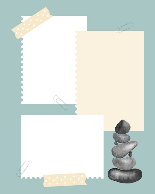 Vector plantilla vintage de collage con notas de diseño de historias sociales de piedra monocromática acuarela lista de tareas pendientes