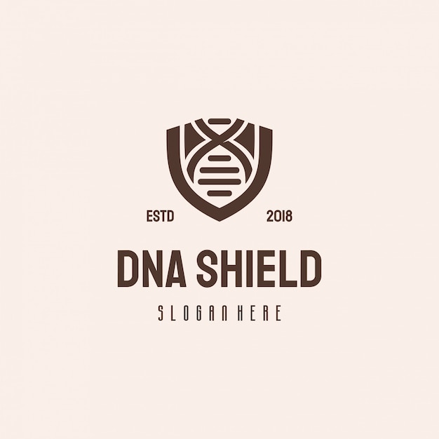 Plantilla vintage retro dna shield logo hipster, logotipo genético