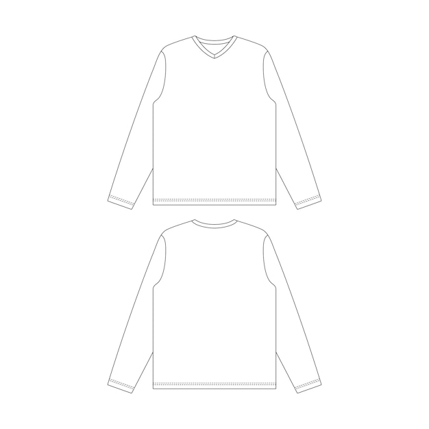 Plantilla vneck manga larga camiseta vector ilustración boceto plano diseño esquema