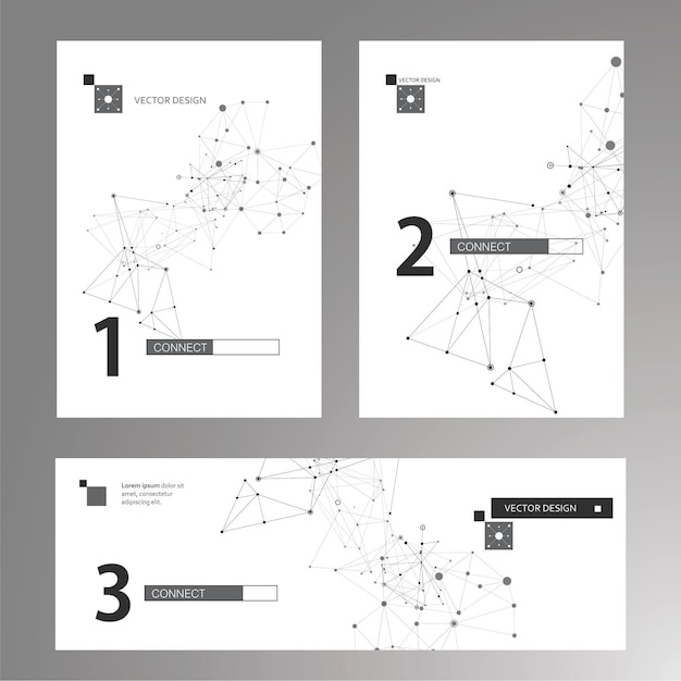 Plantilla de volante abstracto con libro de tapa negra conecta puntos sobre fondo blanco Folleto de folleto de pancarta de póster Concepto de tecnología científica Tarjeta de visita Diseño de portada creativa