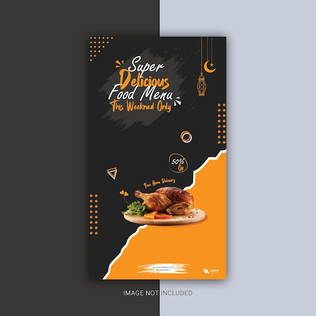 Plantilla de volante y banner acumulativo de comida moderna con diseño grunge vector premium