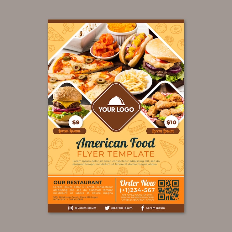Vector plantilla de volante de comida americana
