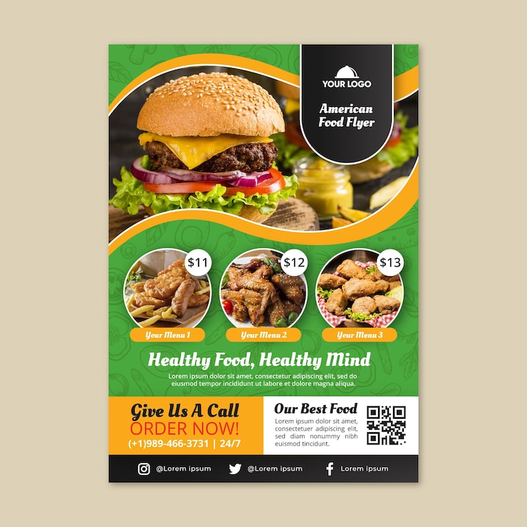Vector plantilla de volante de comida americana