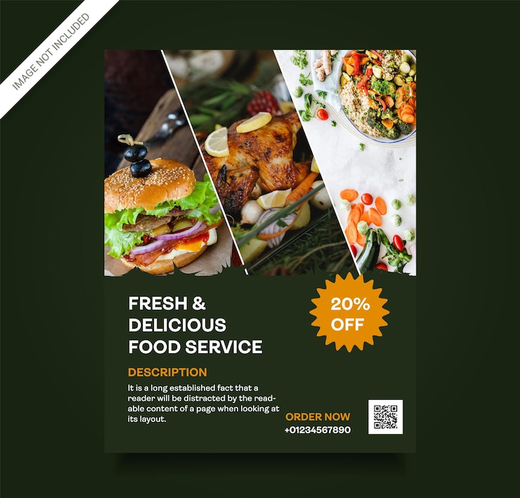 Vector plantilla de volante de comida de restaurante vector premium