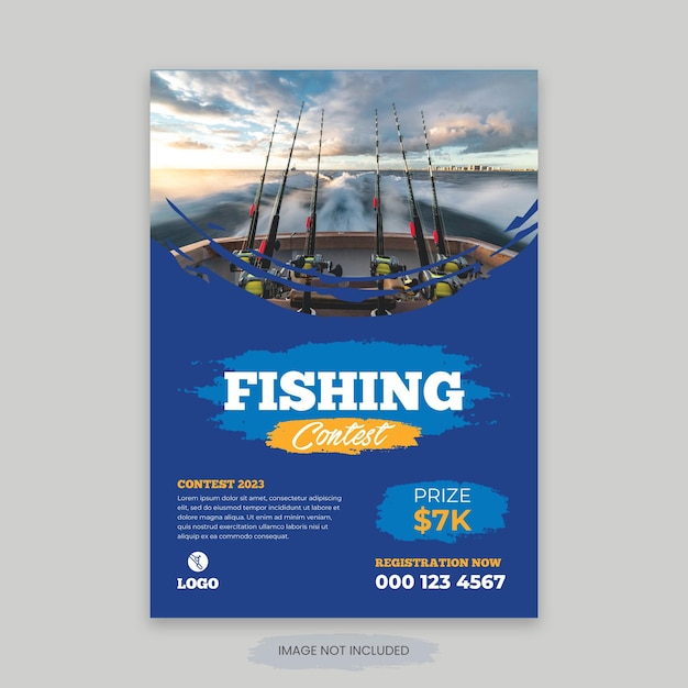 Vector plantilla de volante de concurso de pesca diseño de cartel de pesca editable
