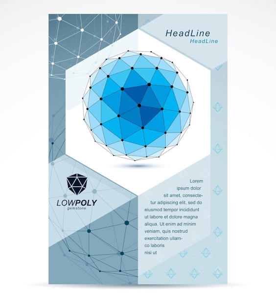 Plantilla de volante corporativo de negocios de tecnologías de comunicación. Ilustración de vector gráfico. Forma azul abstracta tecnológica, figura poligonal.