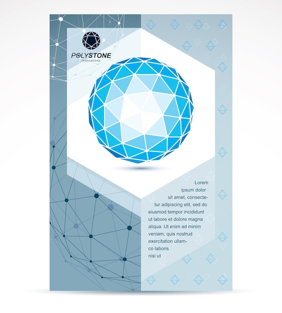 Plantilla de volante corporativo de negocios de tecnologías de comunicación. Ilustración de vector gráfico. Forma azul abstracta tecnológica, figura poligonal.