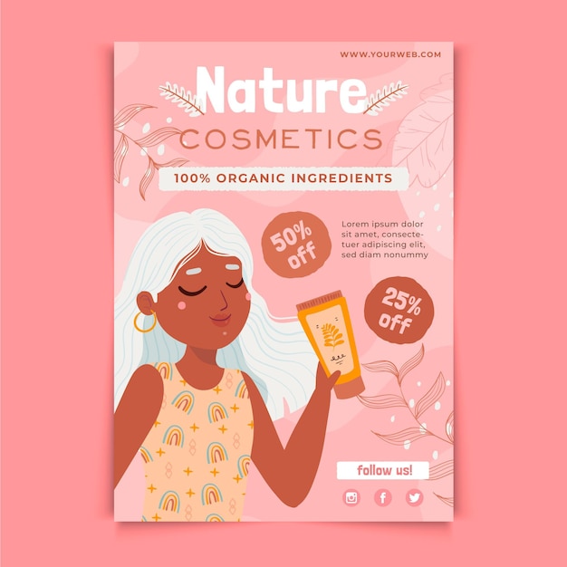 Vector plantilla de volante de cosmética natural con niña