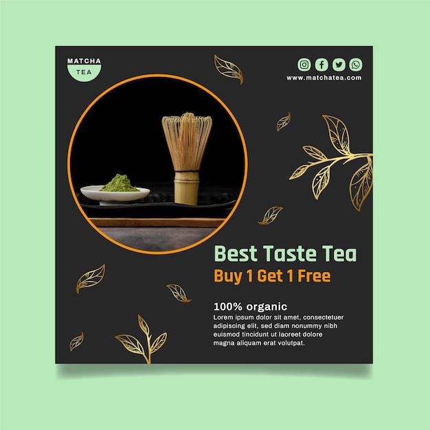 Plantilla de volante cuadrado sabroso té matcha