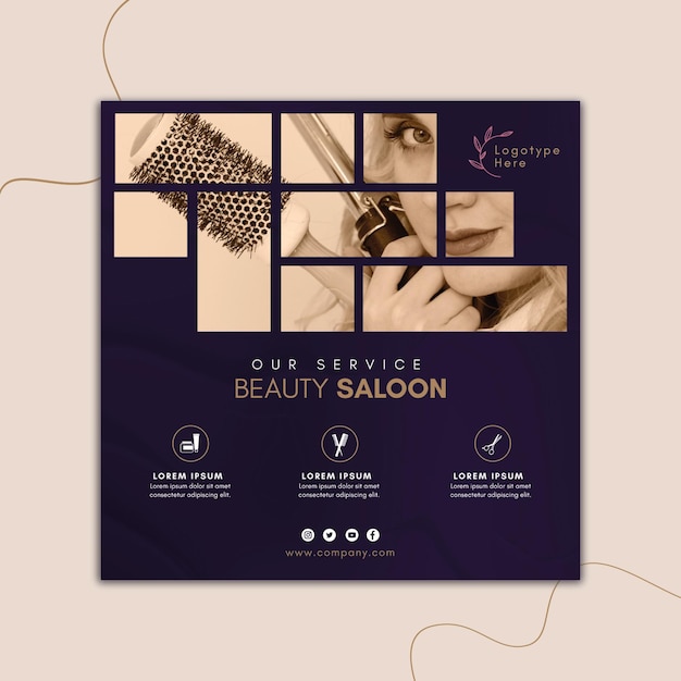 Vector plantilla de volante cuadrado para salón de belleza