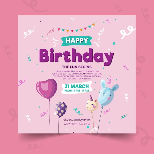 Plantilla de volante de cumpleaños para niños