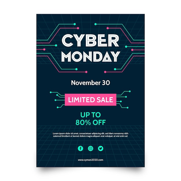 Plantilla de volante de cyber monday de diseño plano