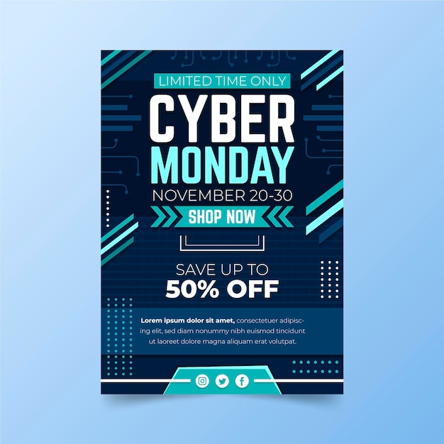 Vector plantilla de volante de cyber monday en diseño plano