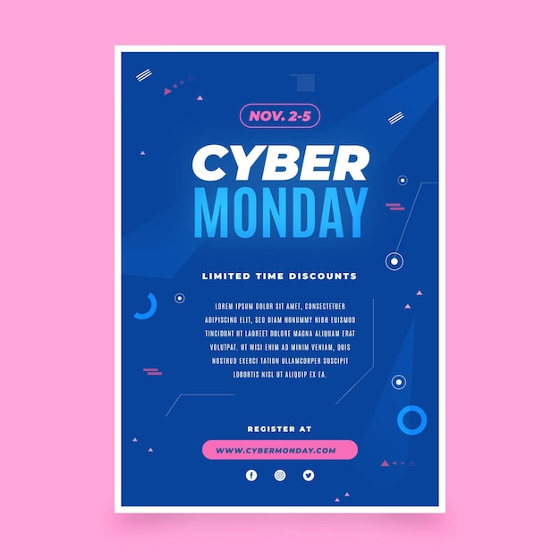 Plantilla de volante de cyber monday de diseño plano