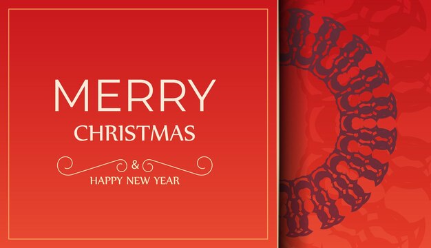 Plantilla de volante de felicitación de color rojo feliz Navidad y feliz año nuevo con lujoso adorno de Borgoña