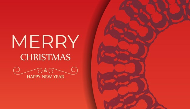 Plantilla de volante de felicitación de color rojo feliz Navidad y feliz año nuevo con patrón abstracto de Borgoña