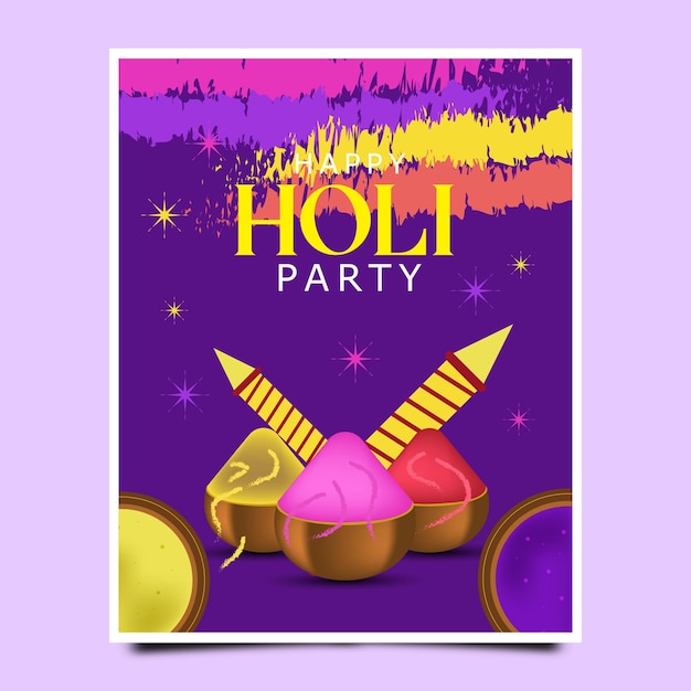 Plantilla de volante festival holi en diseño plano