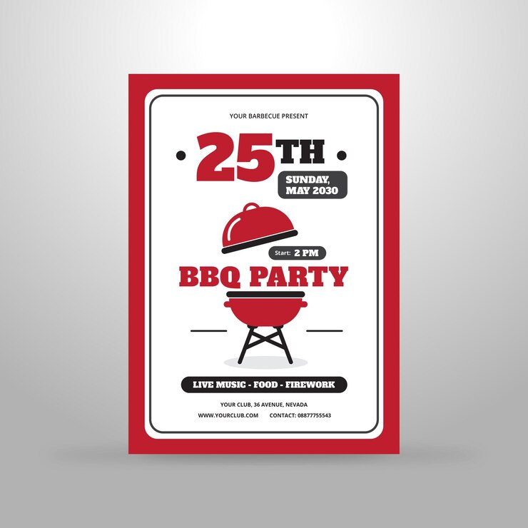 Vector plantilla de volante de fiesta de barbacoa cartel de fiesta de barbacoa con ilustración de vector de invitación de estilo moderno